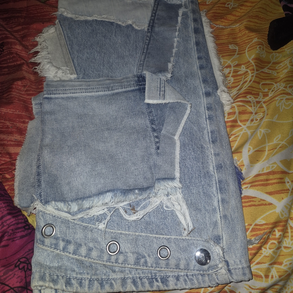 AKIRA Light Blue Distressed Patchwork Straight Le… - image 7